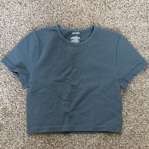 Waffle Knit shimmer Crop Tee - Slate Blue